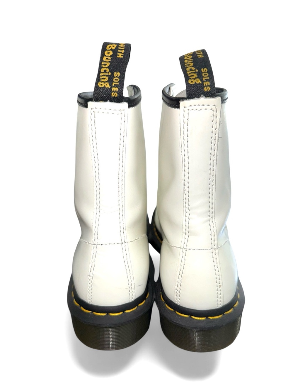 Dr. Martens White Leather Lace-Up Combat Boots with Black Trim - Picture 3 of 5
